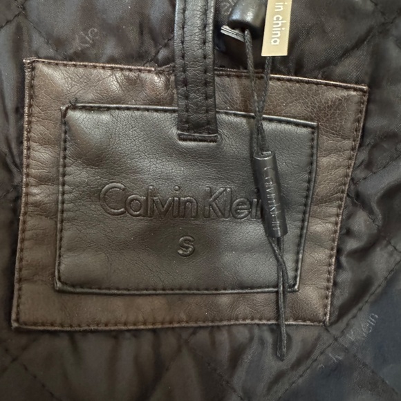 Calvin Klein | Men's Faux-Leather Stand-Collar Bomber Jacket - Picture 6 of 7
